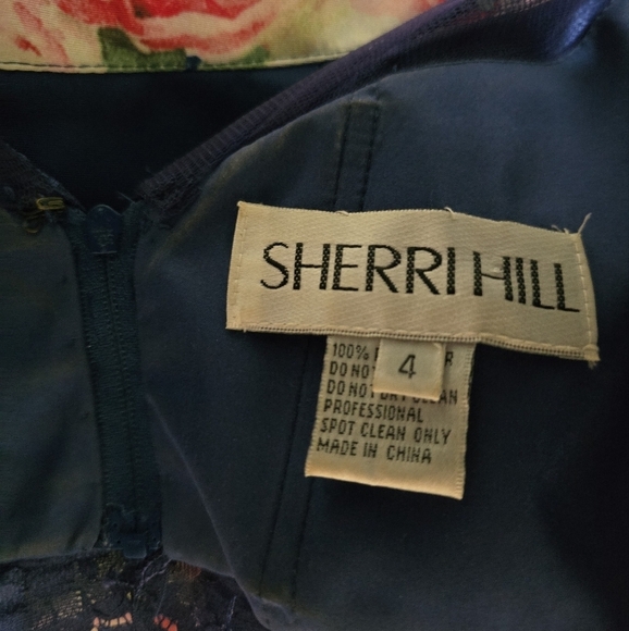 Sherri Hill Navy Floral Lace Evening Gown 2-piece Set 4 Prom Formal Homecoming - Picture 8 of 10